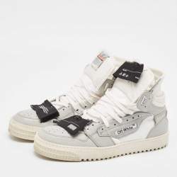 Pre Owned Off-White Grey/White Leather and Canvas Off Court 3.0 Sneakers Size 43