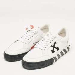 Off-White White/Black Leather Vulcanized Low Top Sneakers Size 41