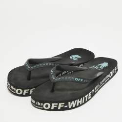 Off-White Black Rubber Logo Thong Slides Size 44