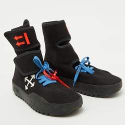 Off-White Black Knit Fabric Moto Wrap Velcro Detailed Sneakers Size 44