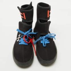 Off-White Black Knit Fabric Moto Wrap Velcro Detailed Sneakers Size 44