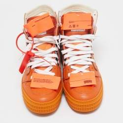 Off-White Orange/White Leather and Canvas Off Court 3.0 High Top Sneakers Size 41
