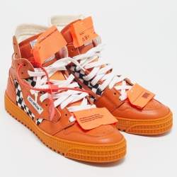 Off-White Orange/White Leather and Canvas Off Court 3.0 High Top Sneakers Size 41