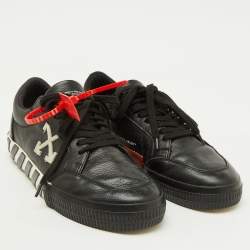 Off-White c/o Virgil Abloh Black Leather Vulcanized Low Top Sneakers Size 45