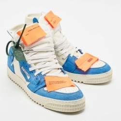 Off-White Blue/White Canvas and Leather 3.0 Off Court High Top Sneakers Size 45