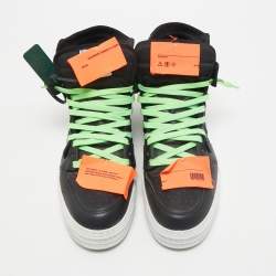Off-White Black Canvas and Leather Court 3.0  High Top Sneakers Size 45