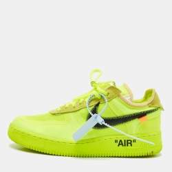 Off-White x Nike Green Mesh and Suede Force 1 Low White Volt Sneakers Size 42.5