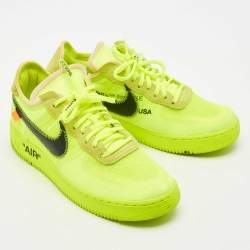 Off-White x Nike Green Mesh and Suede Force 1 Low White Volt Sneakers Size 42.5