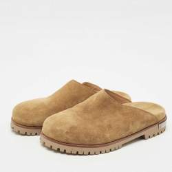 Off-White Brown Suede Metal Logo Clogs Size 41