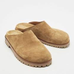 Off-White Brown Suede Metal Logo Clogs Size 41