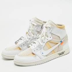 Nike x Off-White Leather and Fabric Jordan 1 Retro High Top Sneakers Size 42.5 