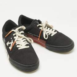 Pre Owned Off-White Black Canvas and Suede Vulcanized Low Top Sneakers Size 44