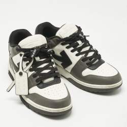 Pre Owned حذاء رياضي أوف وايت جلد أسود/أبيض خارج المكتب بعنق منخفض مقاس 39