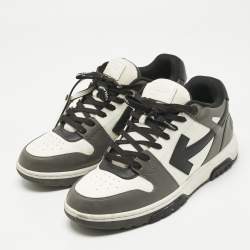 Pre Owned حذاء رياضي أوف وايت جلد أسود/أبيض خارج المكتب بعنق منخفض مقاس 39