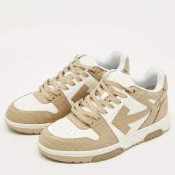 Pre Owned Off-White Beige/White Croc Embossed and Leather Out of Office Sneakers Size 41