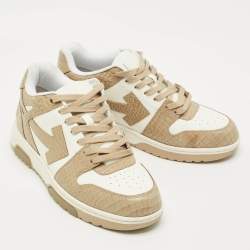 Pre Owned Off-White Beige/White Croc Embossed and Leather Out of Office Sneakers Size 41