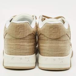 Pre Owned Off-White Beige/White Croc Embossed and Leather Out of Office Sneakers Size 41