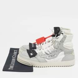 Pre Owned Off-White White/Grey Canvas and Leather Off Court 3.0 High Top Sneakers Size 45