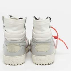 Pre Owned Off-White White/Grey Canvas and Leather Off Court 3.0 High Top Sneakers Size 45