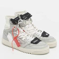 Pre Owned Off-White White/Grey Canvas and Leather Off Court 3.0 High Top Sneakers Size 45