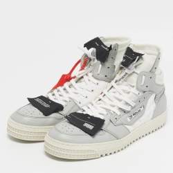 Pre Owned Off-White White/Grey Canvas and Leather Off Court 3.0 High Top Sneakers Size 45