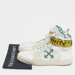 Pre Owned Off-White White Canvas and Leather Industrial High Top Sneakers Size 44