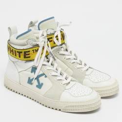Pre Owned Off-White White Canvas and Leather Industrial High Top Sneakers Size 44