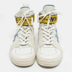 Pre Owned Off-White White Canvas and Leather Industrial High Top Sneakers Size 44