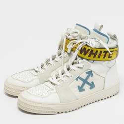 Pre Owned Off-White White Canvas and Leather Industrial High Top Sneakers Size 44