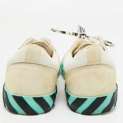 Pre Owned Off-White Grey/White Canvas and Suede Vulcanized Low Top Sneakers Size 42