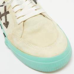 Pre Owned Off-White Grey/White Canvas and Suede Vulcanized Low Top Sneakers Size 42