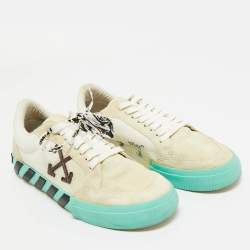 Pre Owned Off-White Grey/White Canvas and Suede Vulcanized Low Top Sneakers Size 42