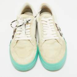 Pre Owned Off-White Grey/White Canvas and Suede Vulcanized Low Top Sneakers Size 42