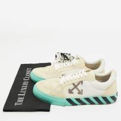 Pre Owned Off-White Grey/White Canvas and Suede Vulcanized Low Top Sneakers Size 42