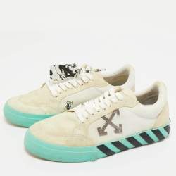 Pre Owned Off-White Grey/White Canvas and Suede Vulcanized Low Top Sneakers Size 42