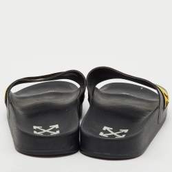 Pre Owned Off-White Black Leather Logo Canvas Industrial Flat Slides Size 43