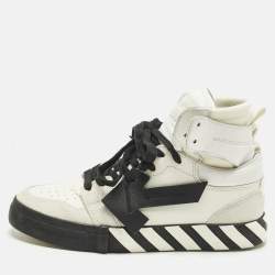 Pre Owned Off-White White/Black Canvas and Suede Vulcanized High Top Sneakers Size 41