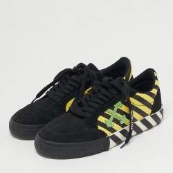 Pre Owned Off-White Black/Yellow Suede and Canvas Vulcanized Stripe Low Top Sneakers Size 43