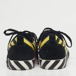 Pre Owned Off-White Black/Yellow Suede and Canvas Vulcanized Stripe Low Top Sneakers Size 43