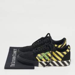 Pre Owned Off-White Black/Yellow Suede and Canvas Vulcanized Stripe Low Top Sneakers Size 43