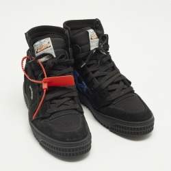 Pre Owned حذاء رياضي أوف وايت كورت جلد وكانفاس أسود عنق مرتفع مقاس 45