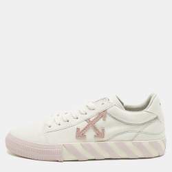 Pre Owned Off-White Vulcanized Size 42 White/Pink Canvas Lace Up Sneakers