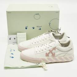 مملوكة مسبقًا Off-White Vulcanized Size 42 White/Pink Canvas Lace Up Sneakers