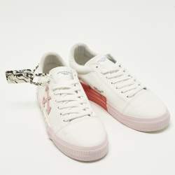 مملوكة مسبقًا Off-White Vulcanized Size 42 White/Pink Canvas Lace Up Sneakers