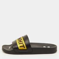 Pre Owned Off-White Logo Industrial Size 40 Black Leather Flats