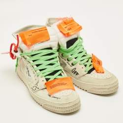 Pre Owned حذاء رياضي أوف وايت عالي من الجلد والقماش أوف كورت 3.0 أبيض مقاس 37