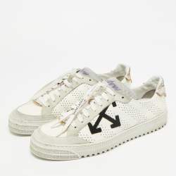 Pre Owned Off-White Vulcanized Size 41 White/Grey Leather and Suede Lace Up Sneakers