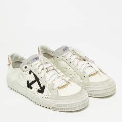 Pre Owned Off-White Vulcanized Size 41 White/Grey Leather and Suede Lace Up Sneakers