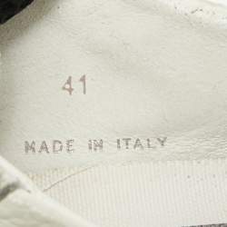 Pre Owned Off-White Vulcanized Size 41 White/Grey Leather and Suede Lace Up Sneakers