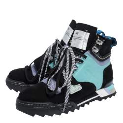 Pre Owned Off White Mulcitcolor Nubuck Leather and Fabric Hiking Lace Boots Size 42